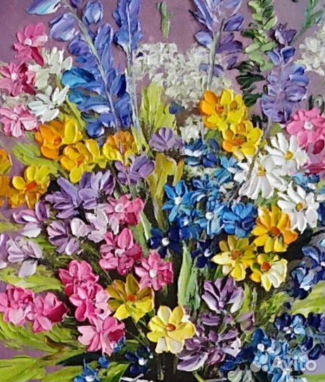 Картина маслом на холсте 52*42 букет в вазе