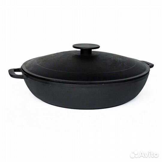 Жаровня чугунная с двумя ручками с крышкой, 34 см