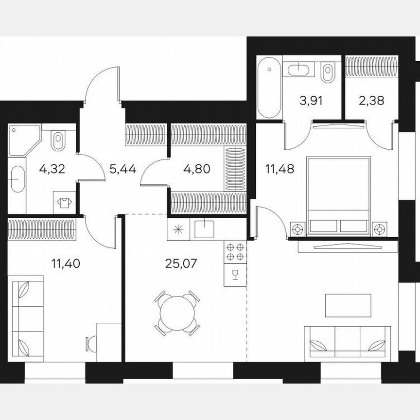 2-к. квартира, 68,8 м², 12/20 эт.