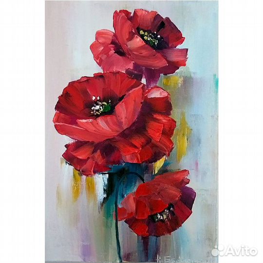 Картина Маслом Маки, 15х20 см, Холст на подрамнике