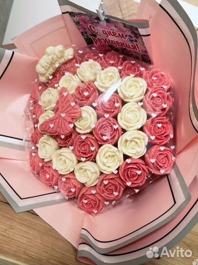 Шоколадный букет розы пионы