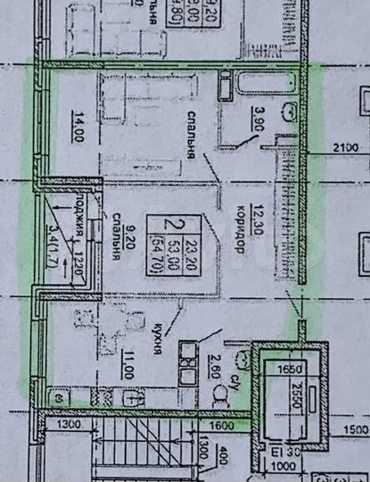2-к. квартира, 53,3 м², 8/9 эт.