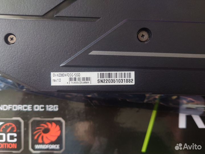 Видеокарта gigabyte RTX 2060 windforce OC 12G