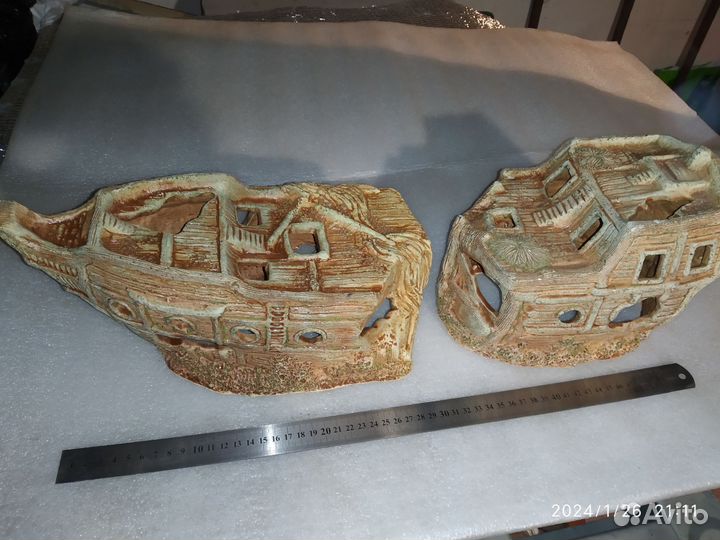 Корабль, коряги, декор для аквариума