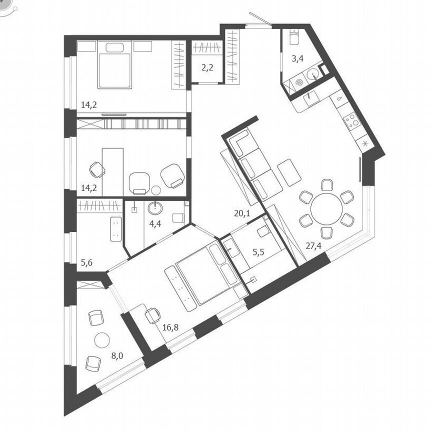 3-к. квартира, 117,8 м², 3/9 эт.