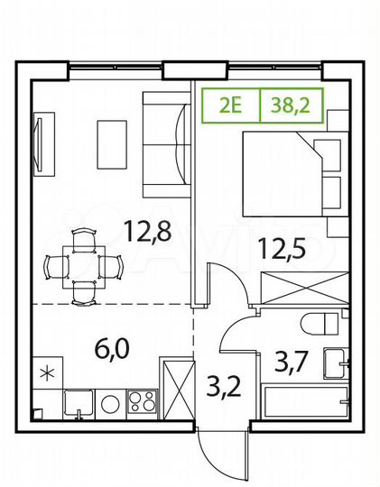 2-к. квартира, 38,2 м², 8/15 эт.