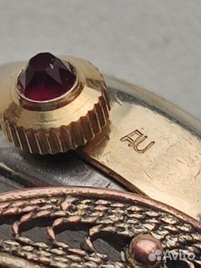 Часы -кольцо Чайка скань рубин позолота AU 17,5 ра