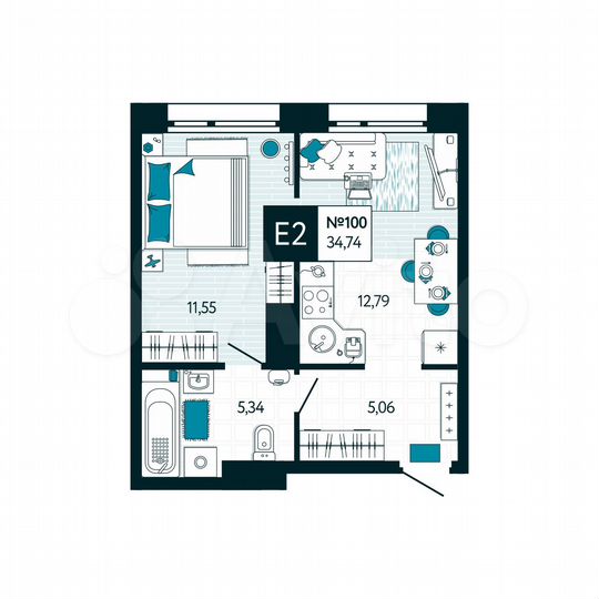 1-к. квартира, 34,7 м², 10/15 эт.