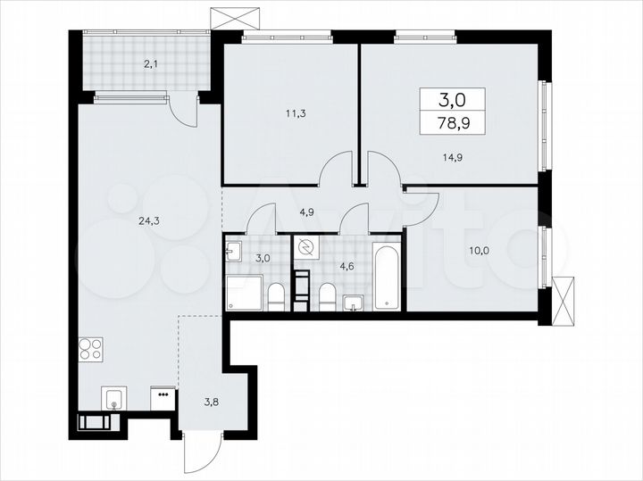 3-к. квартира, 78,9 м², 7/9 эт.