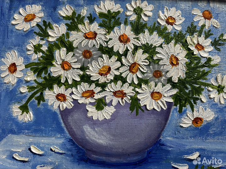 Картина маслом на холсте Ромашки