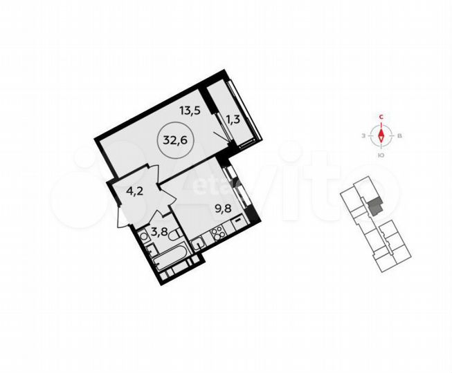 1-к. квартира, 32,6 м², 15/17 эт.