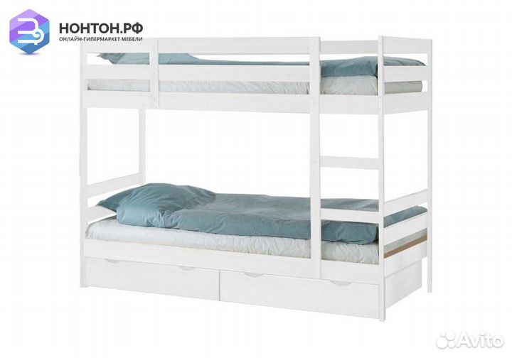 Двухъярусная кровать Пирус с ящиками белая