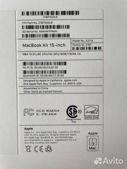 MacBook Air 15 2024 M3/16 GB/1 TB SSD/Starlight