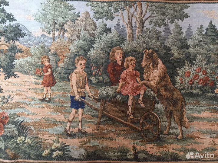 Гобеленовый коврик старинный Дети на прогулке