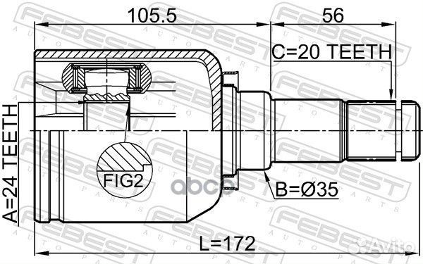 Шрус внутренний L 24x35x20 toyota corolla 5D ZZ