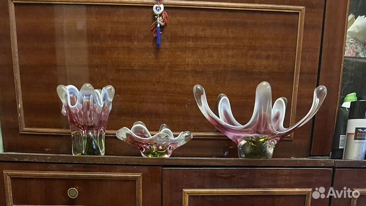 Чешское цветное стекло. Вазы Богемия 80-е годы