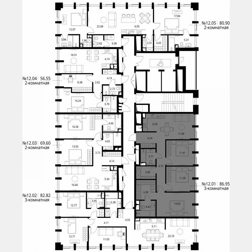 3-к. квартира, 87 м², 12/17 эт.