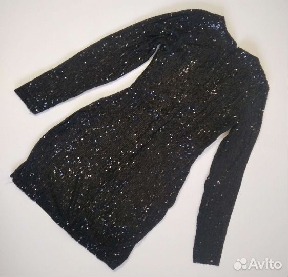 Черное платье мини с пайетками S Pull&Bear