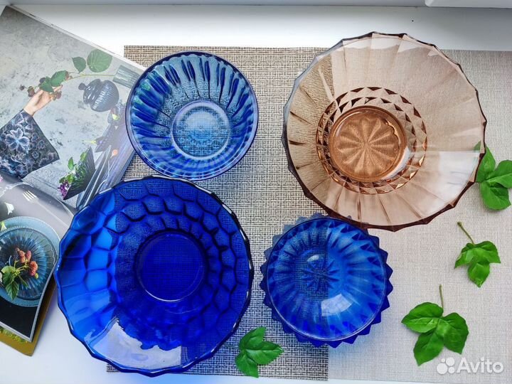 Салатник ваза для фруктов СССР цветное стекло