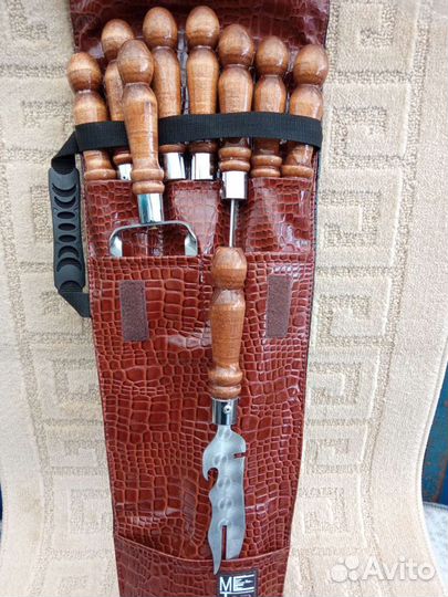 Подарочный набор шампуров в кожаном чехле
