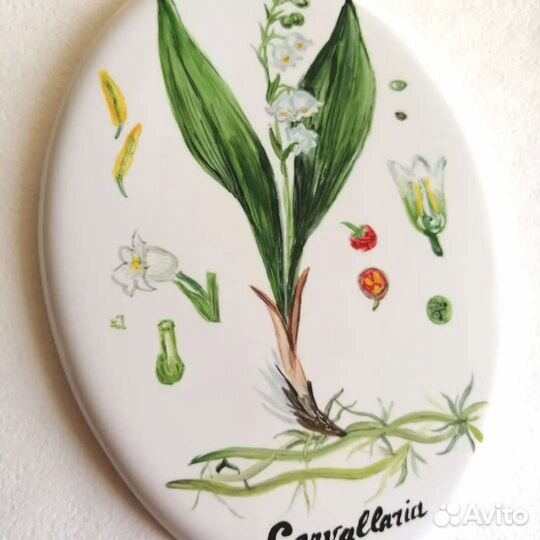 Панно с ручной надглазурной росписью. Ботаника