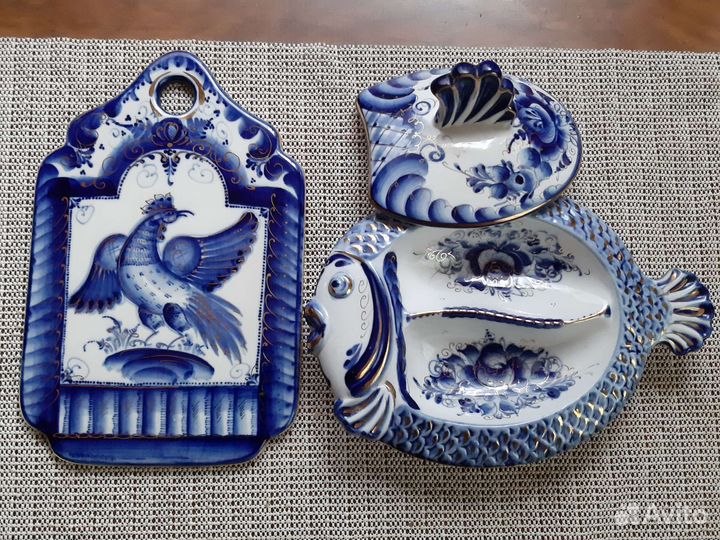 Гжель с золотом разделочная доска Птица Феникс