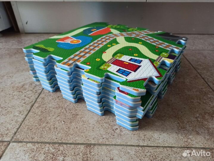 Детский коврик-пазл игровой железная дорога 92*92