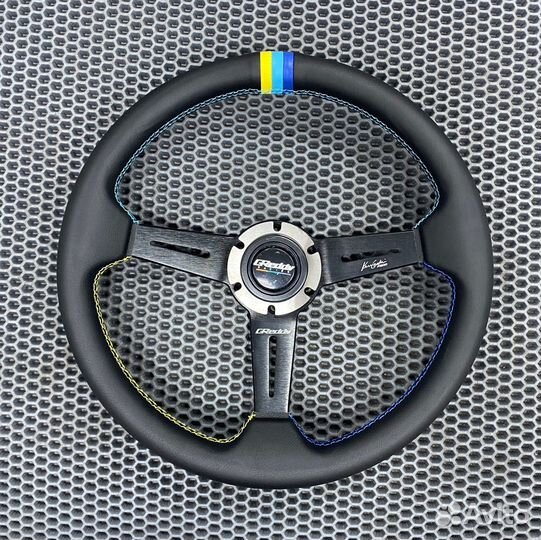 Спортивный Руль greddy черный синяя голубая желтая