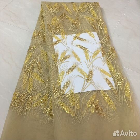 Фатин с вышивкой золотые колоски