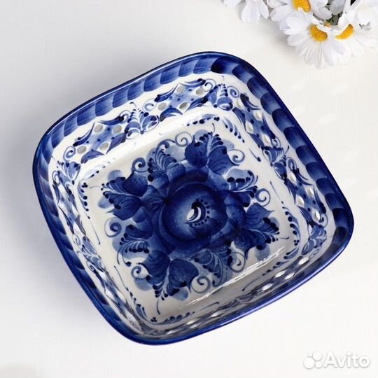 Блюдо 'Сухарница', гжель, микс