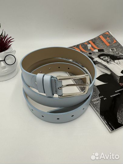 Ремень женский натуральная кожа голубой. Тренд