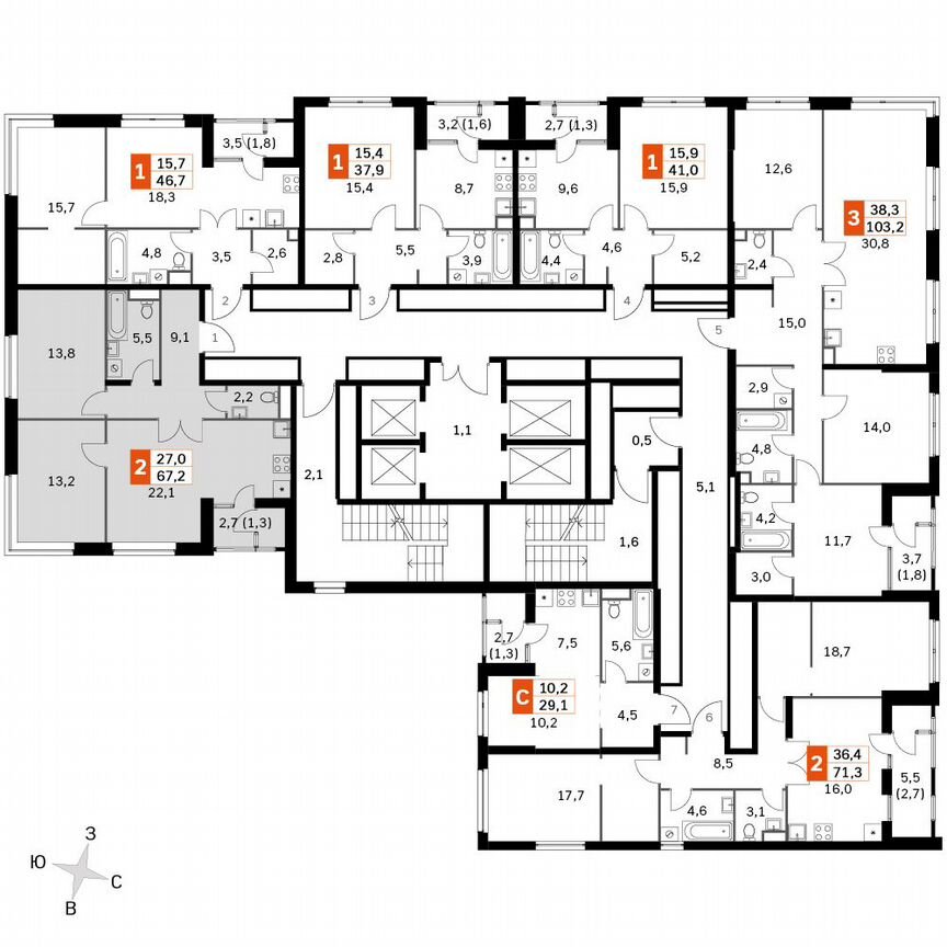 2-к. квартира, 67,2 м², 40/45 эт.