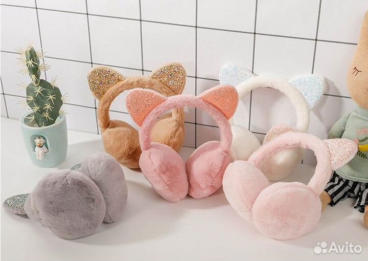 Новые меховые наушники, ушки кошки сверху