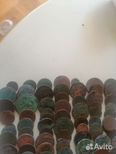 Царские старинные медные монеты на чистку и опыты