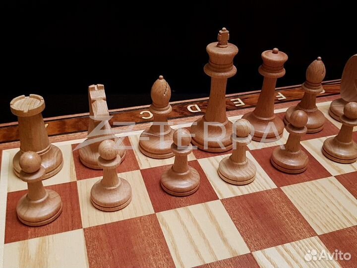 Шахматы, шашки, нарды, 50 см (бук + шпон махагон)