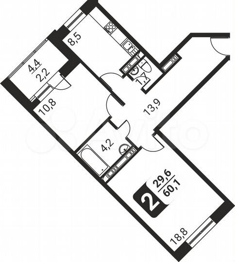2-к. квартира, 60,1 м², 12/17 эт.