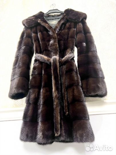 Шуба норковая поперечка Греция с капюшоном