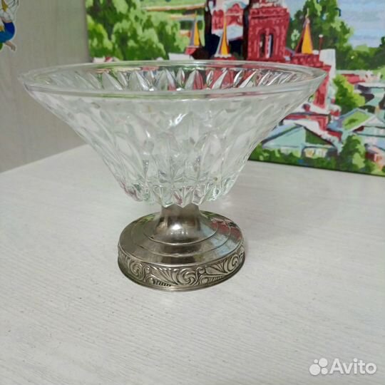 Фруктовница (Ваза) хрусталь мельхиор мнц СССР
