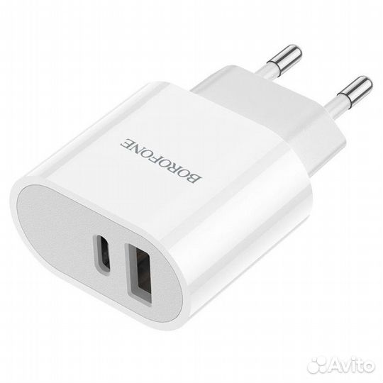 Сетевой Адаптер Зарядки 1xUSB+USB-C, 2,4A (12W)