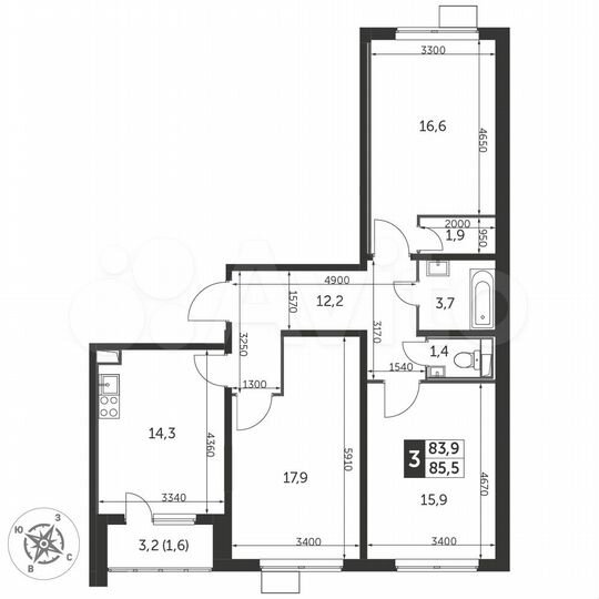 3-к. квартира, 86 м², 11/25 эт.