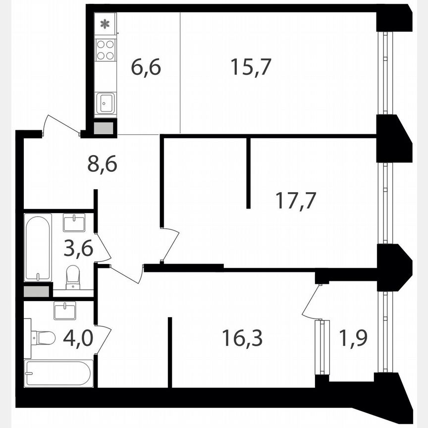 2-к. квартира, 74,4 м², 2/15 эт.