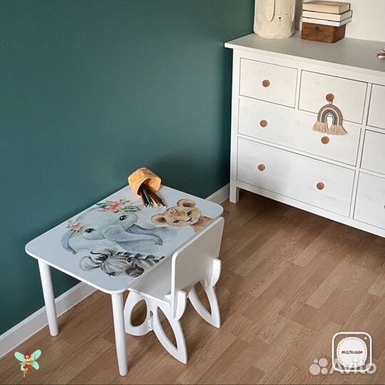 Детский стол и стул из дерева новые