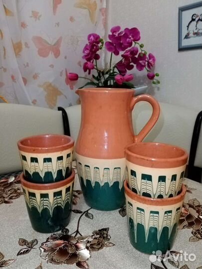 Глиняный кувшин и стаканы СССР