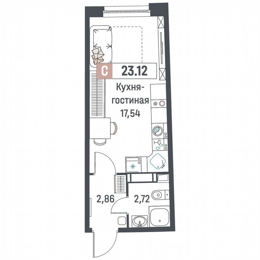 Квартира-студия, 23,1 м², 3/18 эт.