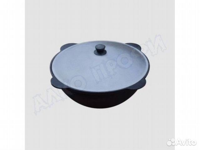 Казан чугунный с крышкой 8л круглое дно