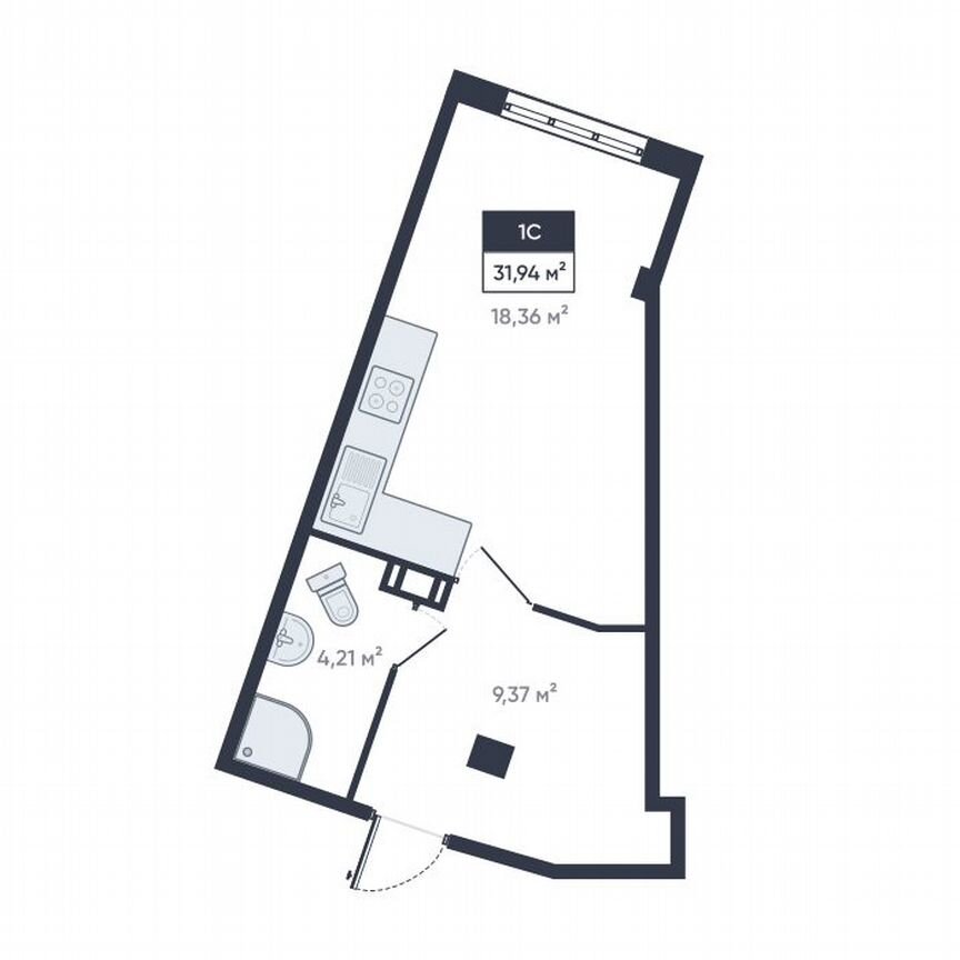 Квартира-студия, 31,1 м², 17/18 эт.