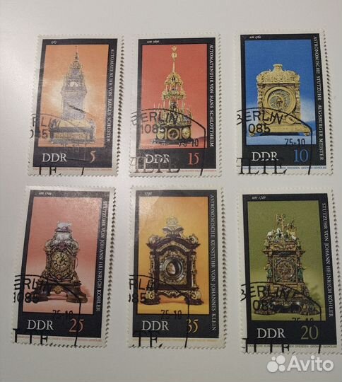 Почтовые марки ГДР 1975г. Часы