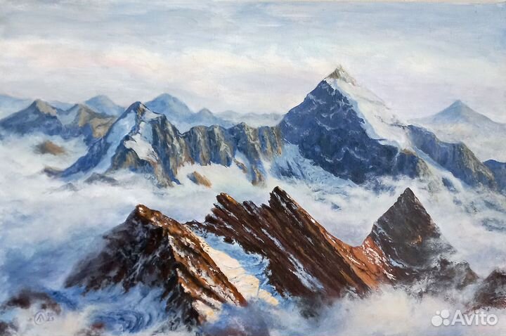 Картина акрилом на холсте 40х60см. Горный пейзаж