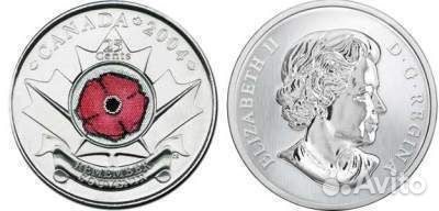 Канада. 25 центов. 2004. Мак. 90 лет начала 1-й ми