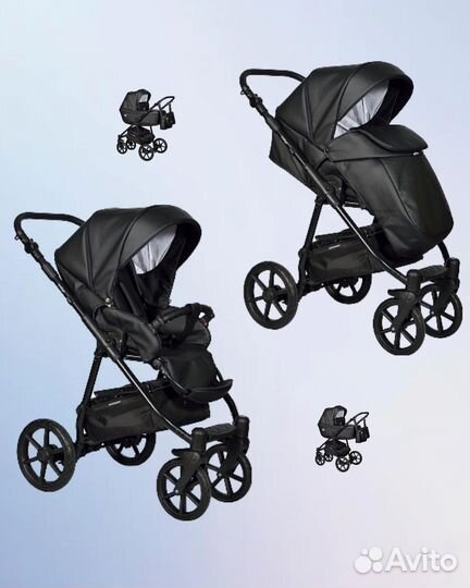 Коляска 2в1 Indigo Broco Eco черная экокожа